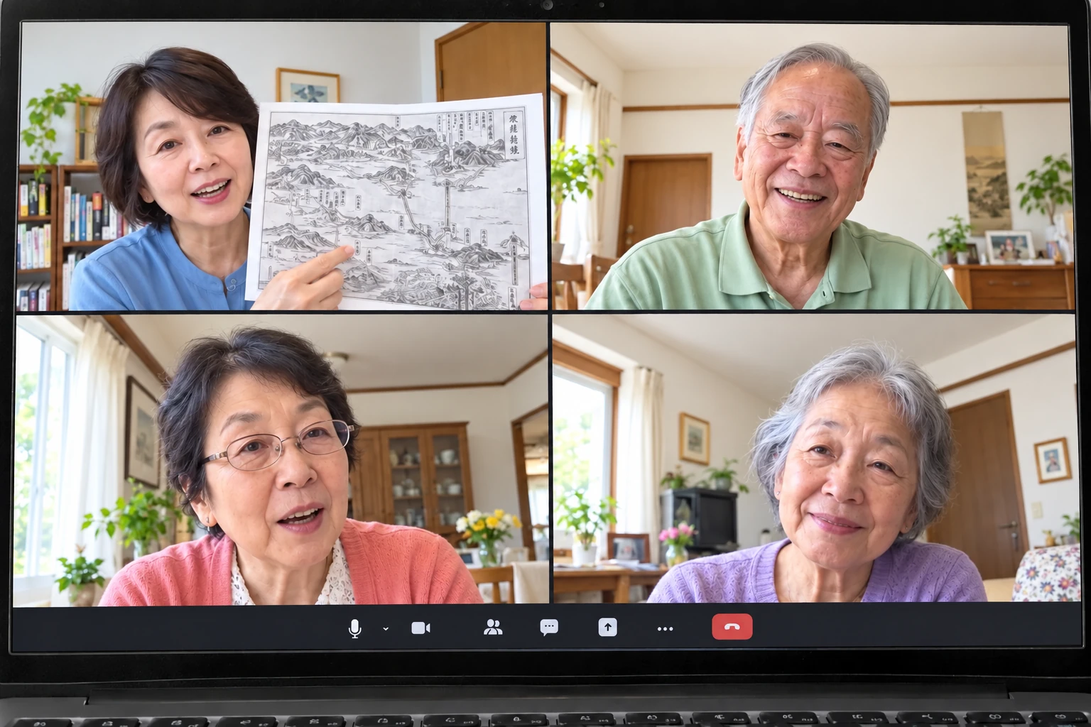 オンラインで歴史を学び、同じクラスの仲間と話す画面